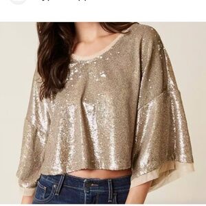 Free People Sequin Champagne Dreams Party Crop Top Size XS